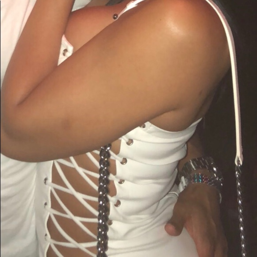 White open sides lace up dress